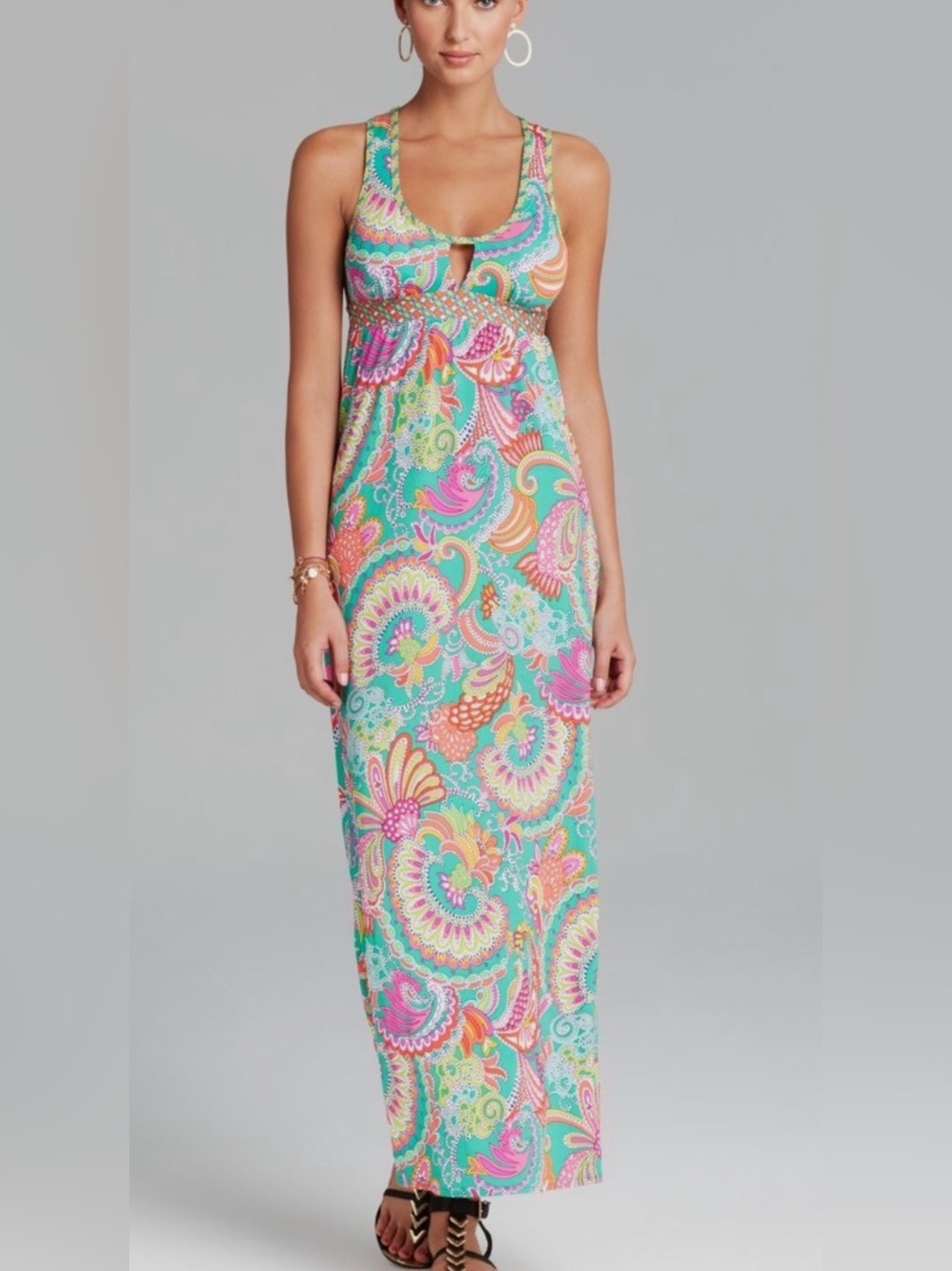 Trina Turk Turquoise Multi Paisley Maxi Dress